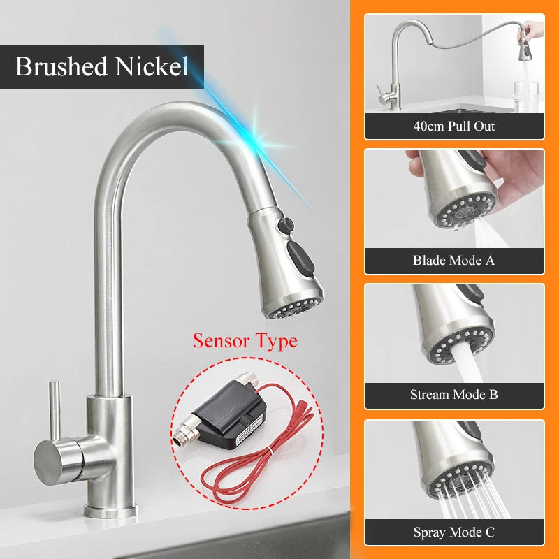 Black Touch Sensor Kitchen Faucet Smart Control Mixer Tap