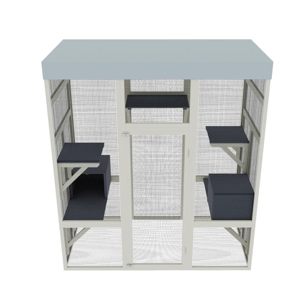 62.6" Gray Wooden Catio Outdoor Pet Enclosure with Waterproof Top