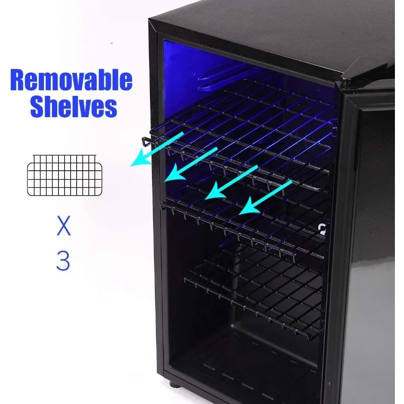 Mini Fridge Glass Door 120 Cans Beverage Refrigerator