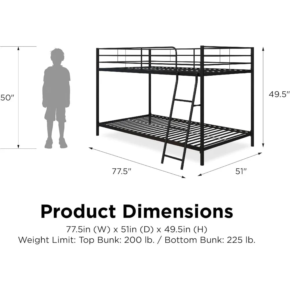 Junior Twin over Twin Bunk Bed, Space-Saving Design