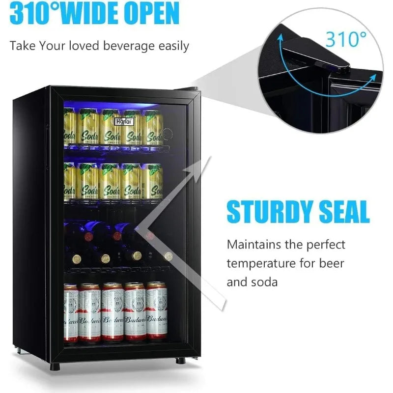 Mini Fridge Glass Door 120 Cans Beverage Refrigerator