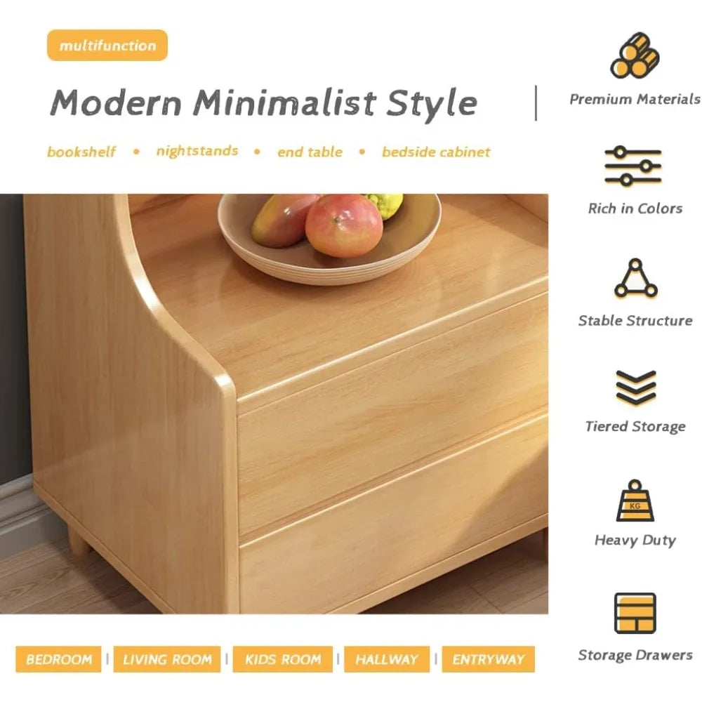 Oak Bedside Table Bookshelf - 71" Tall