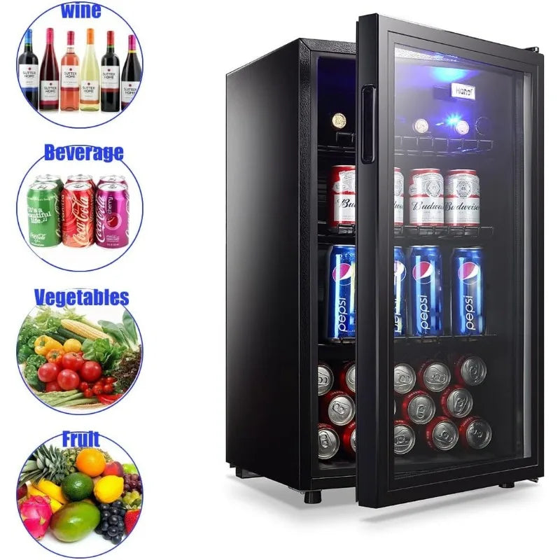 Mini Fridge Glass Door 120 Cans Beverage Refrigerator