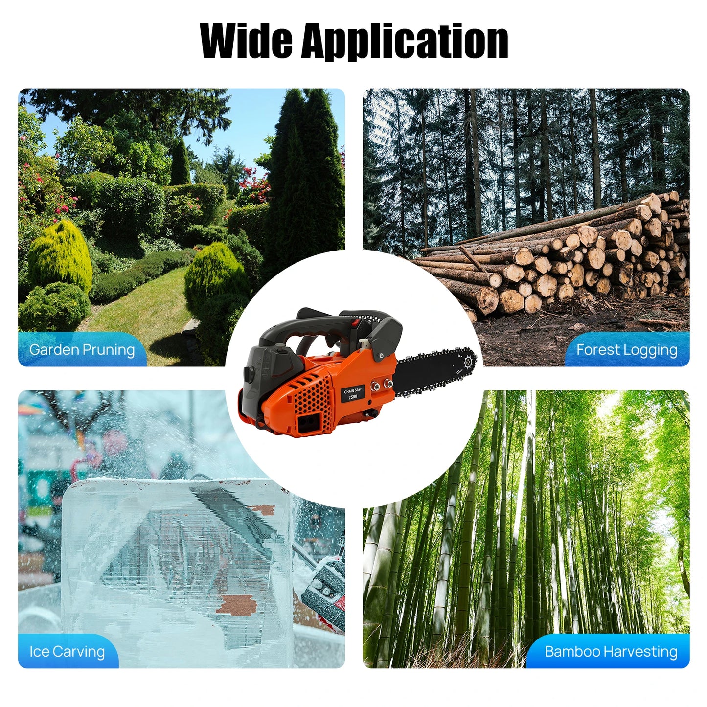 900W Gasoline Chainsaw,  25.4cc, 2-Stroke Engine