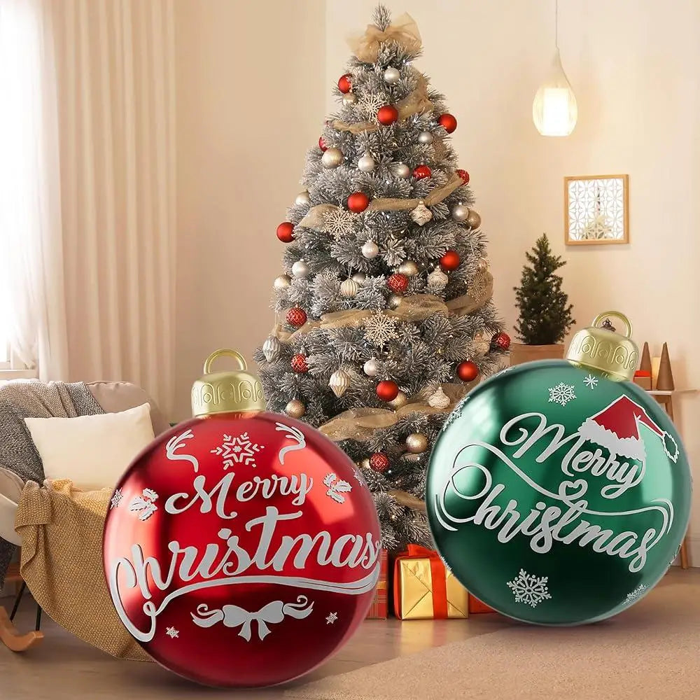 2Pcs 24In Inflatable Christmas Ball PVC Yard Ornaments