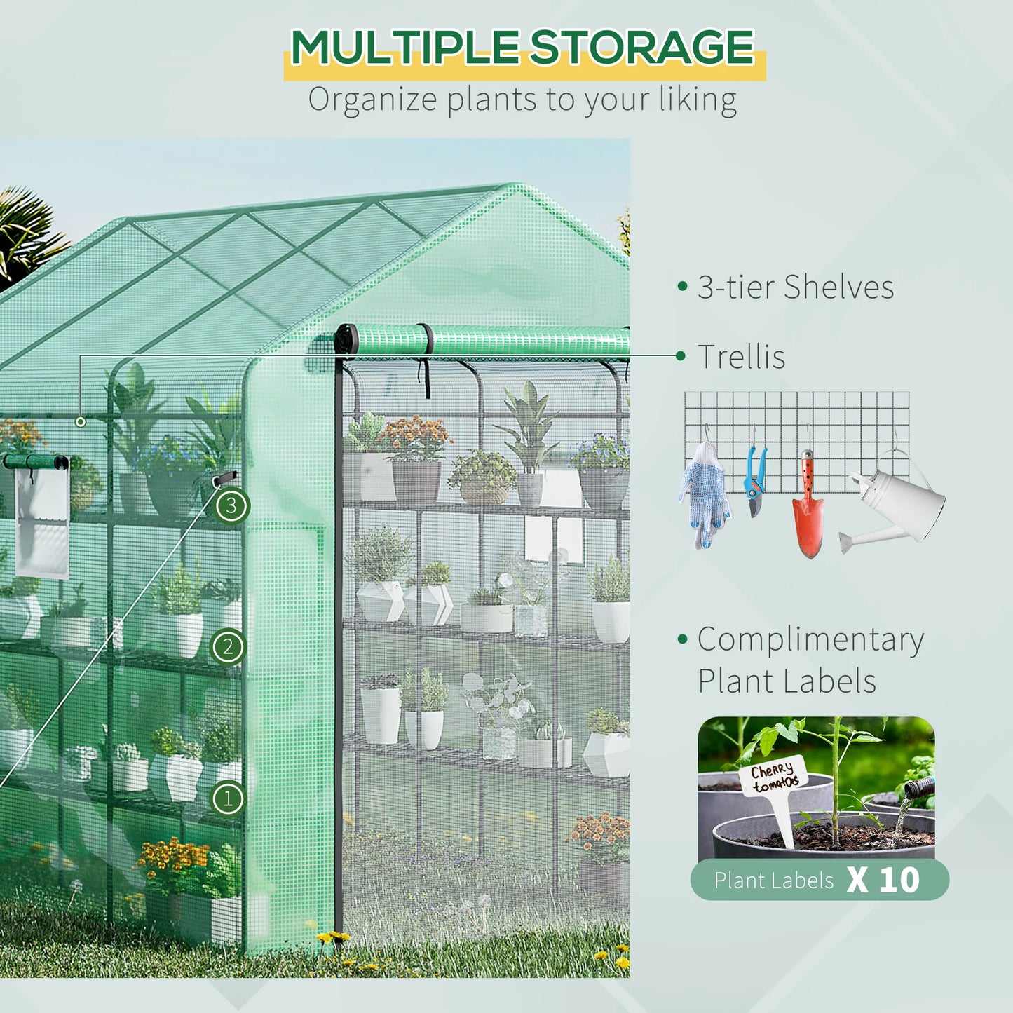 8' X 6' X 7' Greenhouse with 2-Tier Shelf, Steel Frame