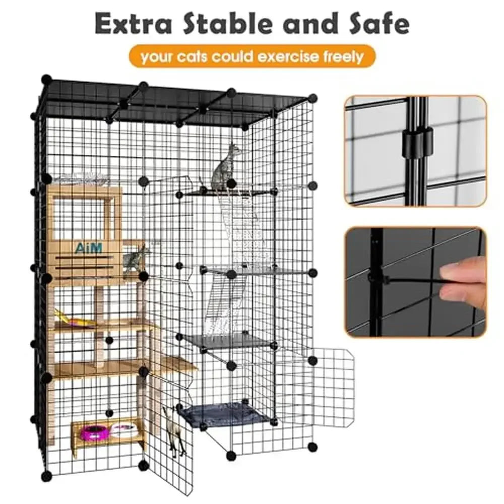 Large Cat Cages Indoor Outdoor Enclosure DIY Metal Wire Kennel Crate Multi-Door Design Easy Assembly Sturdy & Safe Spacious Cat