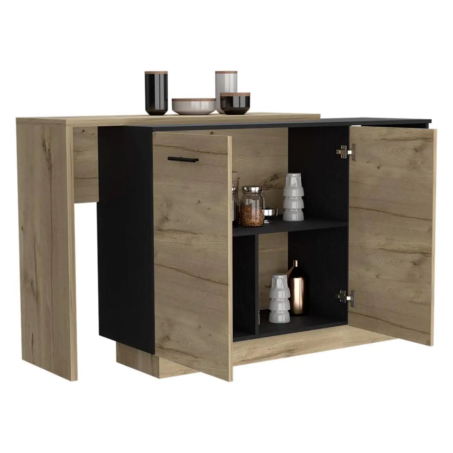 Sicilia Kitchen Island, Two  External Shelves, Double Door Cabinets