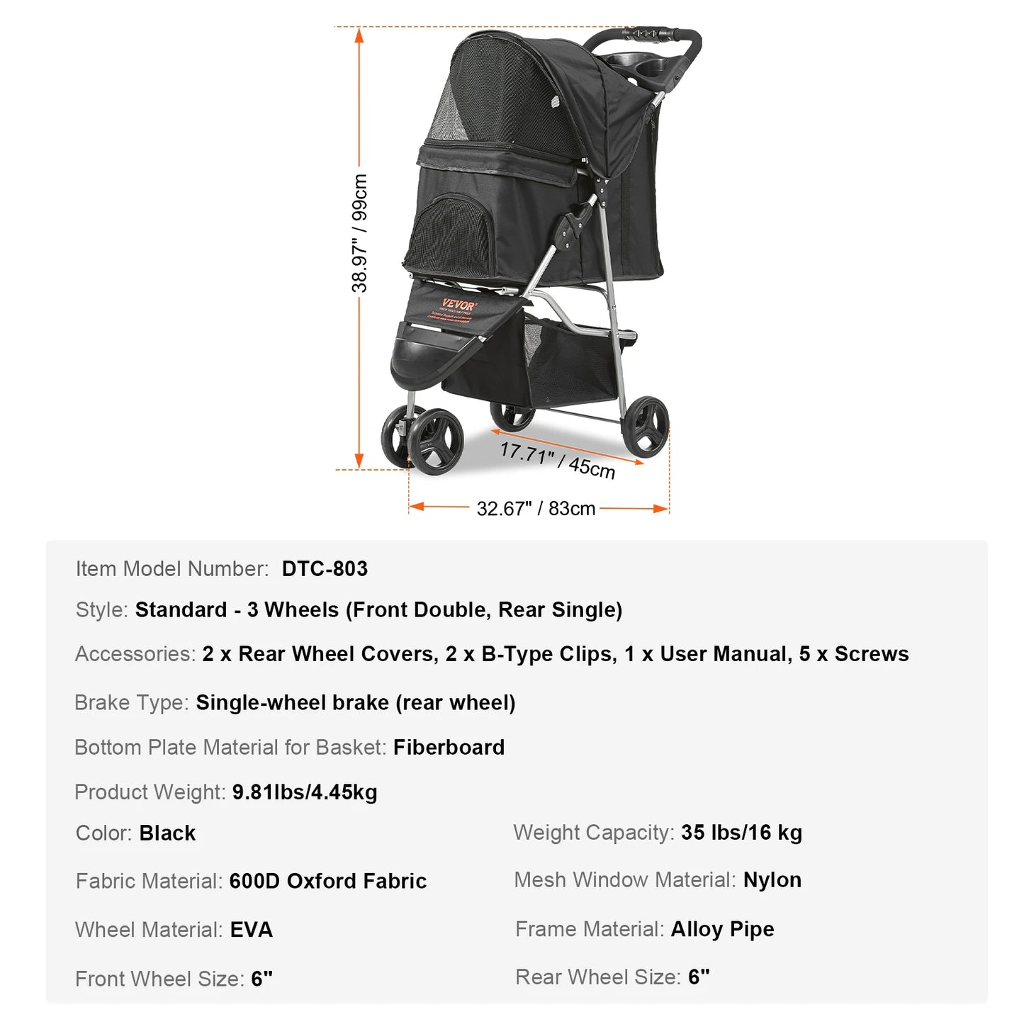 VEVOR Pet Stroller Carrier For Dogs and Cats