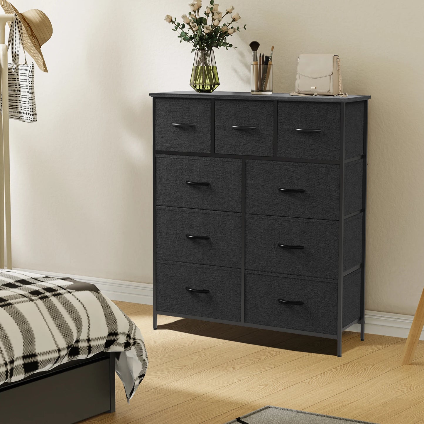 Tall Dresser For Bedroom With 9 Fabric Storage Drawer Wardrobe