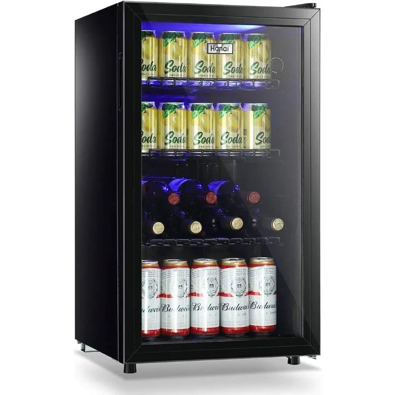 Mini Fridge Glass Door 120 Cans Beverage Refrigerator