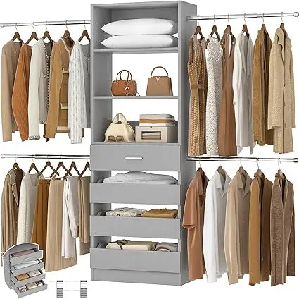 4-9 Ft Closet Organizer with 4 Wooden Drawers,