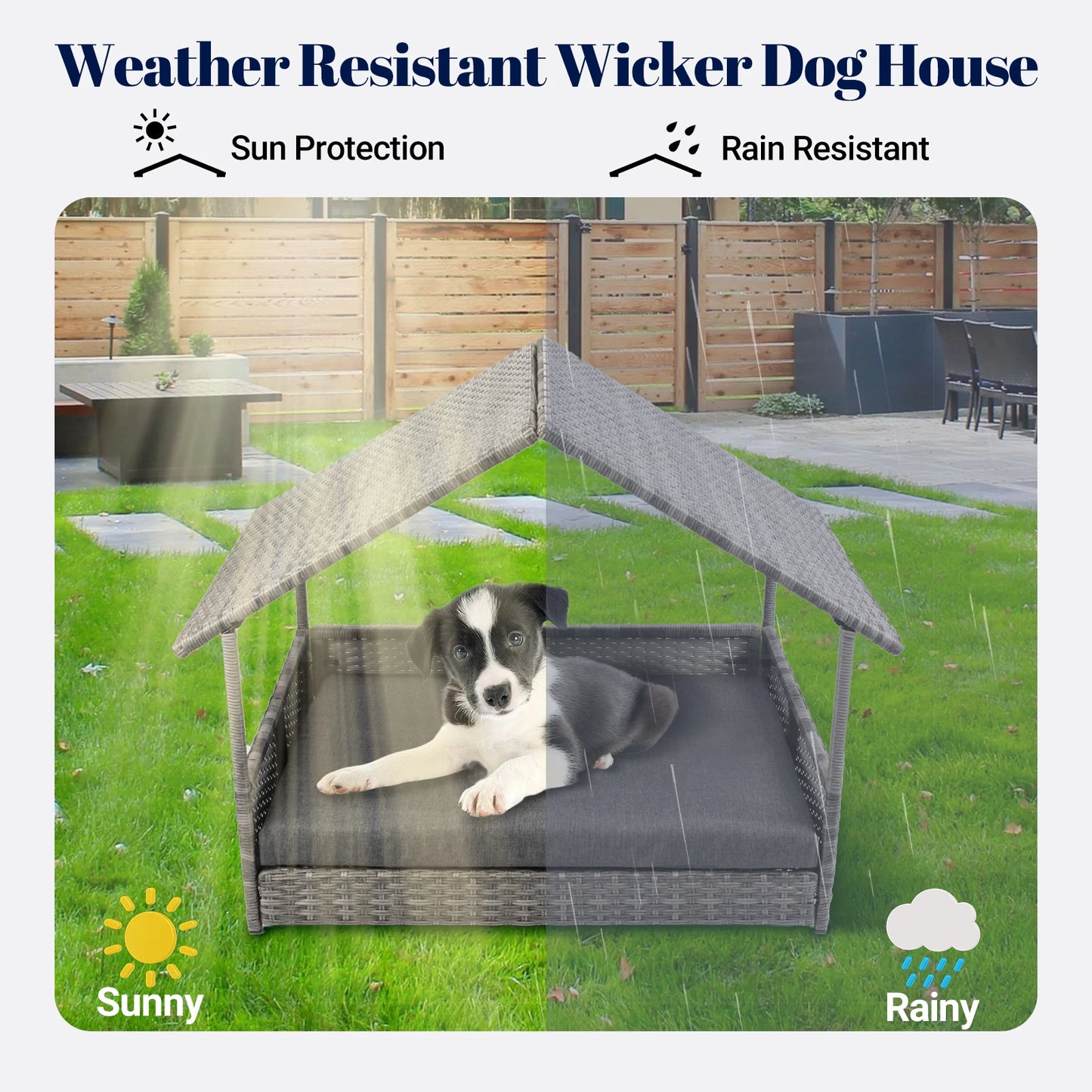 Jiangsu Wicker Dog House With Canopy Elevated Outdoor Bed