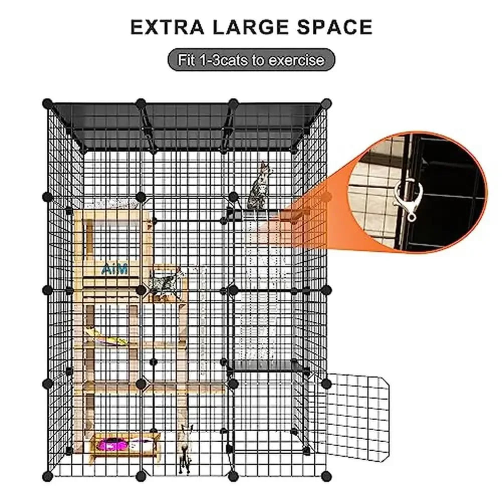 Large Cat Cages Indoor Outdoor Enclosure DIY Metal Wire Kennel Crate Multi-Door Design Easy Assembly Sturdy & Safe Spacious Cat