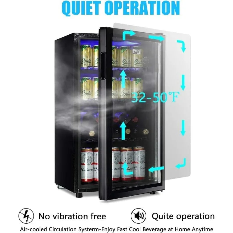 Mini Fridge Glass Door 120 Cans Beverage Refrigerator