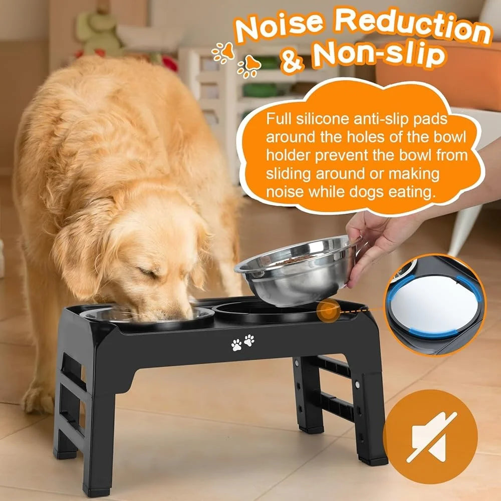 Foldable Adjustable Dog Bowl Stand with Non-Slip Base