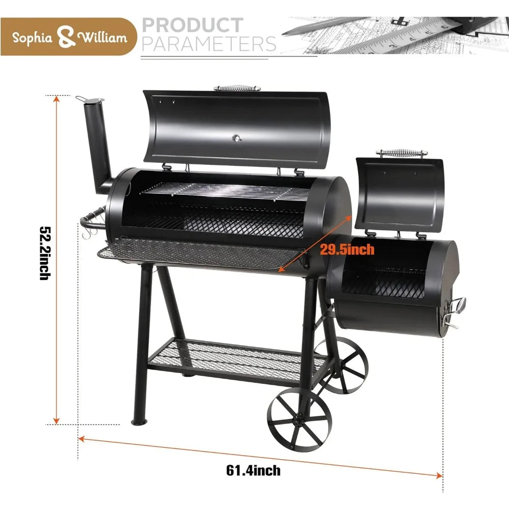 Heavy-Duty Charcoal Smoker Grills Extra Large BBQ Gill with Offset Smoker