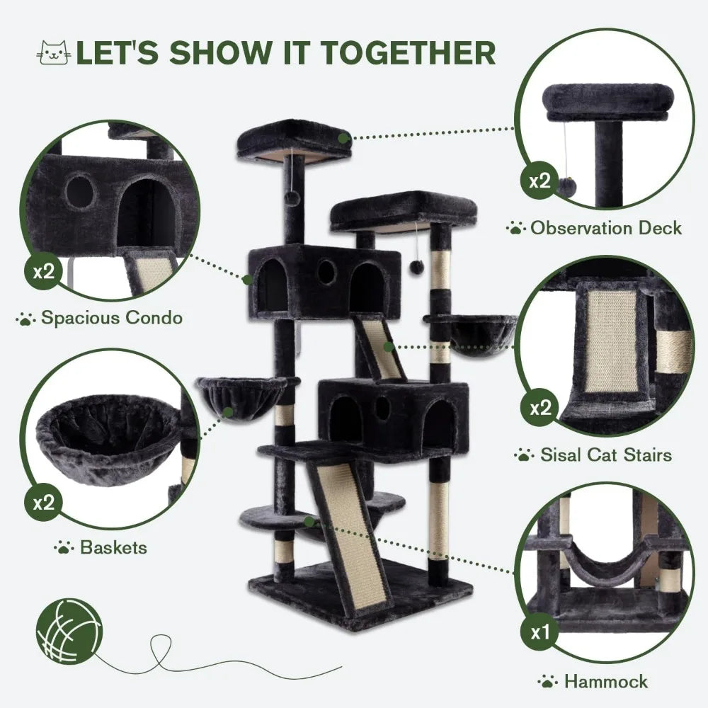 66 Inches Multi-Level Large Cat Tree Tower