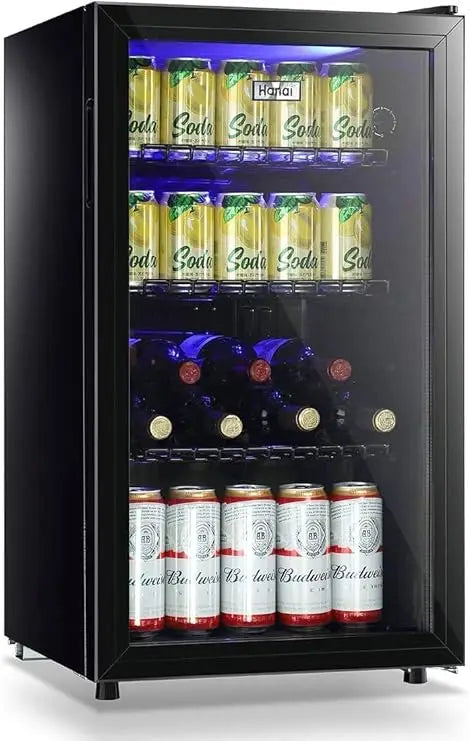 Mini Fridge Glass Door 120 Cans Beverage Refrigerator