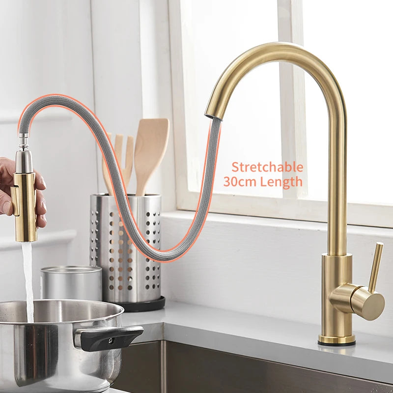 Sensor Kitchen Faucets Brushed Gold Smart Touch Inductive Sensitive Faucet