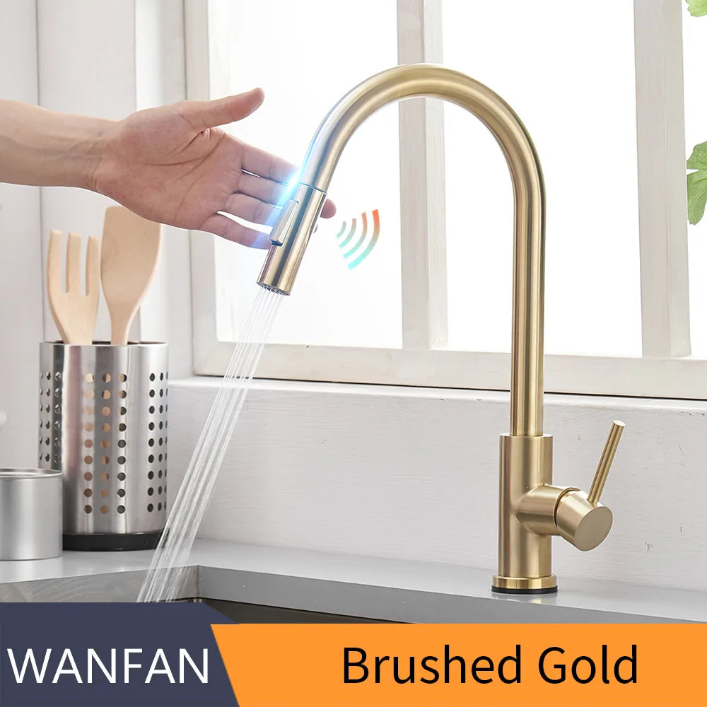 Sensor Kitchen Faucets Brushed Gold Smart Touch Inductive Sensitive Faucet