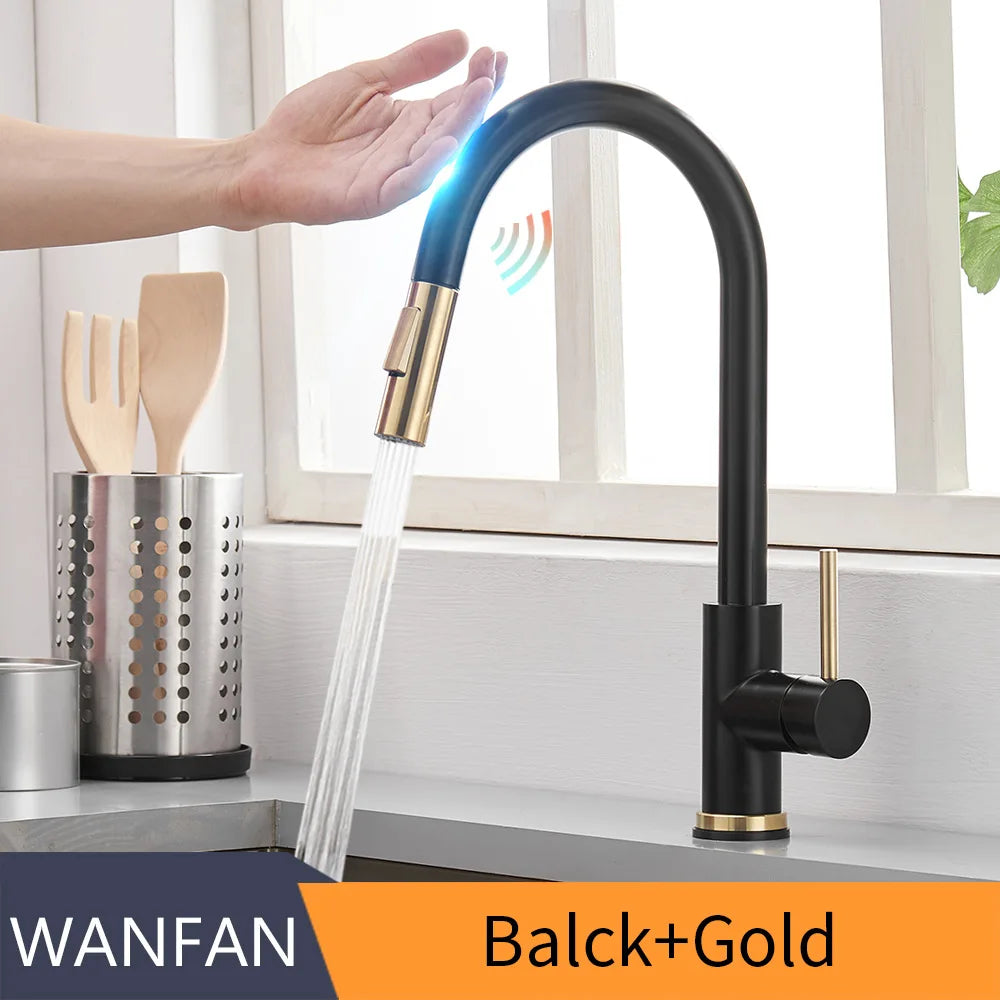 Sensor Kitchen Faucets Brushed Gold Smart Touch Inductive Sensitive Faucet