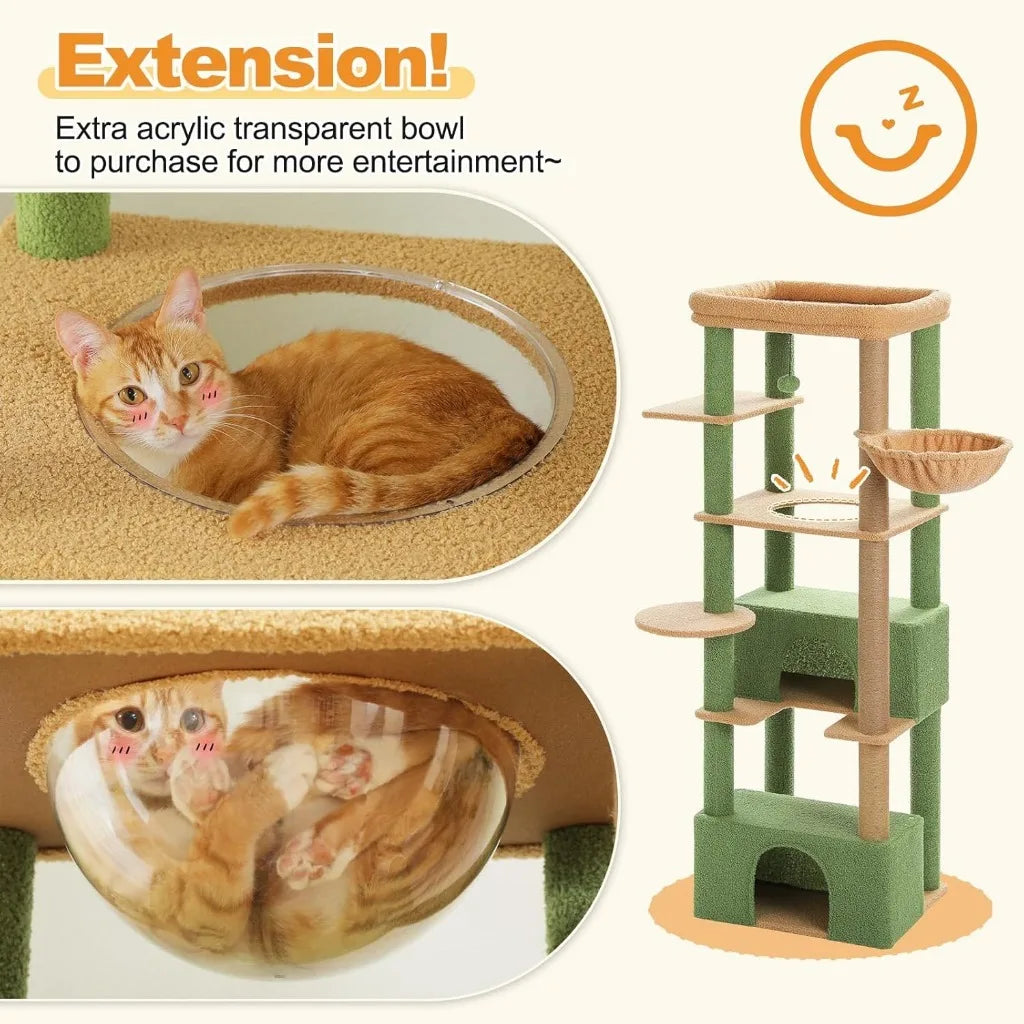68'' Cat Tree for Large Cats 20 lbs Heavy Duty, Top Perch [21'' x 17''], 2 L