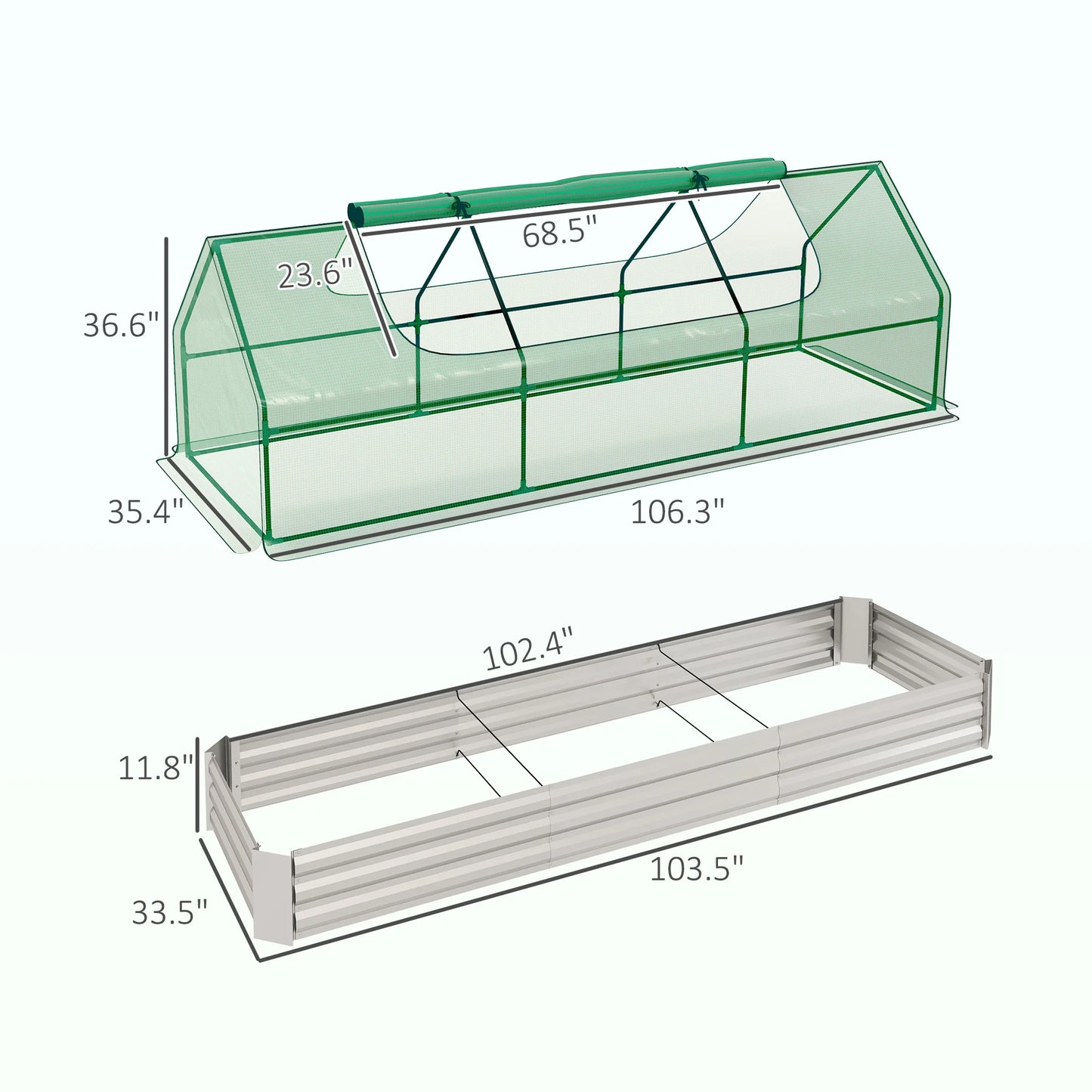 Outsunny 8.6 X 3 X 1ft Raised Garden Bed with Mini Greenhouse