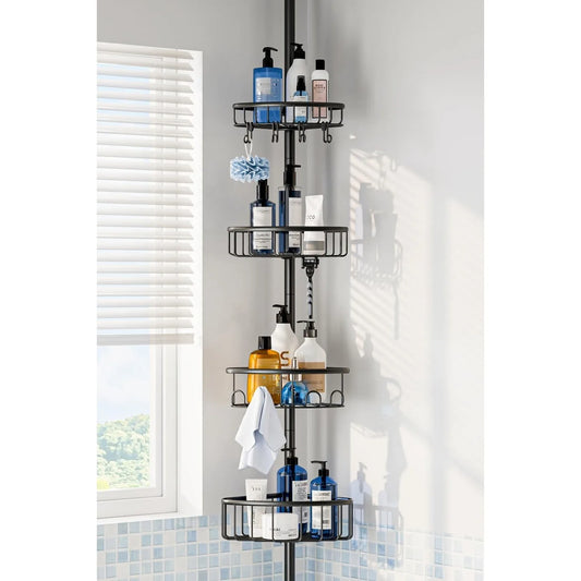 Corner Shower Caddy 4 Tier Tension Pole Stainless Steel