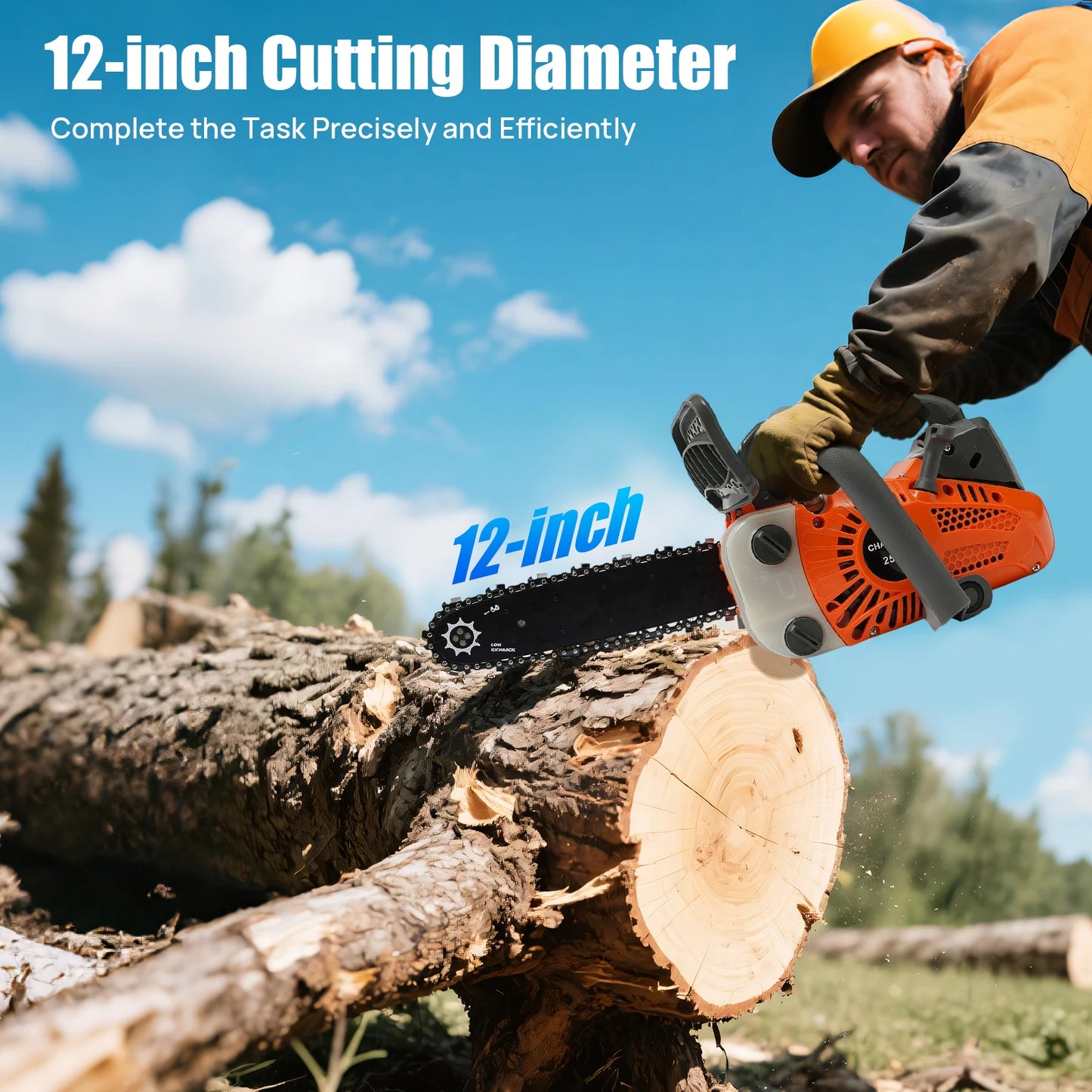 900W Gasoline Chainsaw,  25.4cc, 2-Stroke Engine