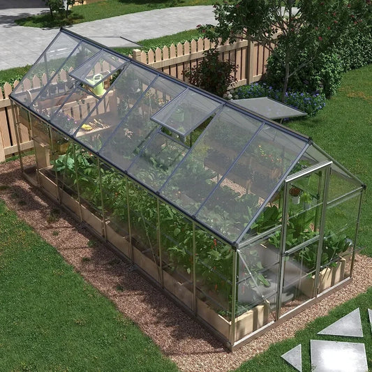 6x16 FT Hybrid Polycarbonate Greenhouse with Hinged Door