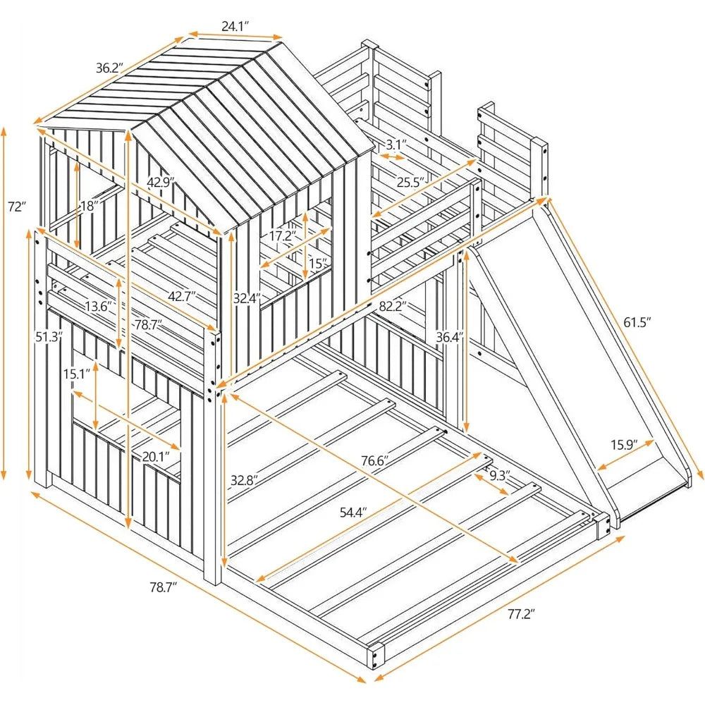 Wooden Twin Over Full Bunk Beds with Slide