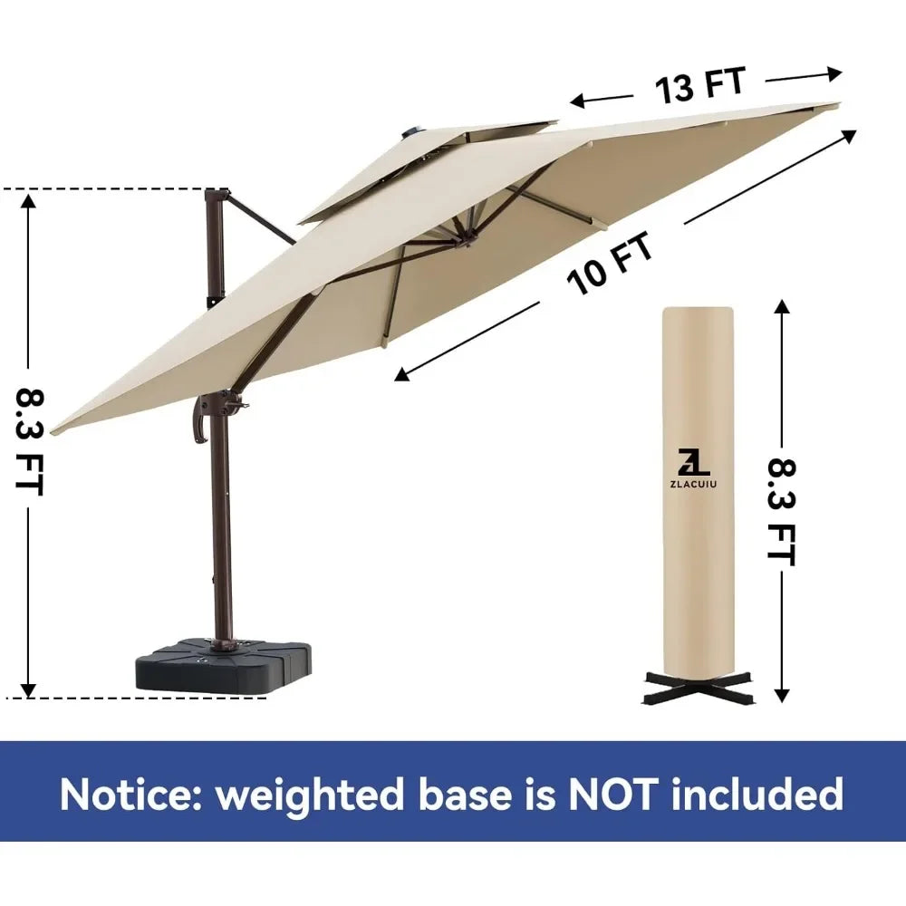 10x13FT Large Rectangle Cantilever Outdoor Patio Umbrellas