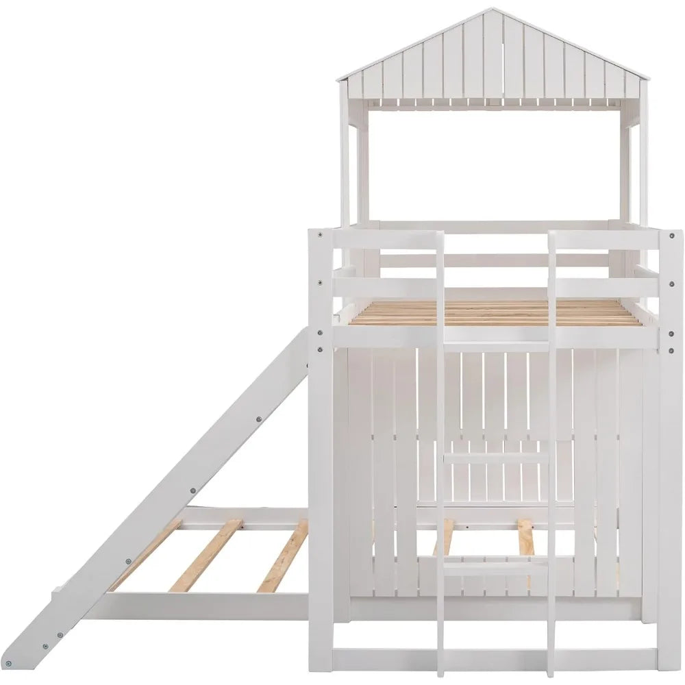 Wooden Twin Over Full Bunk Beds with Slide