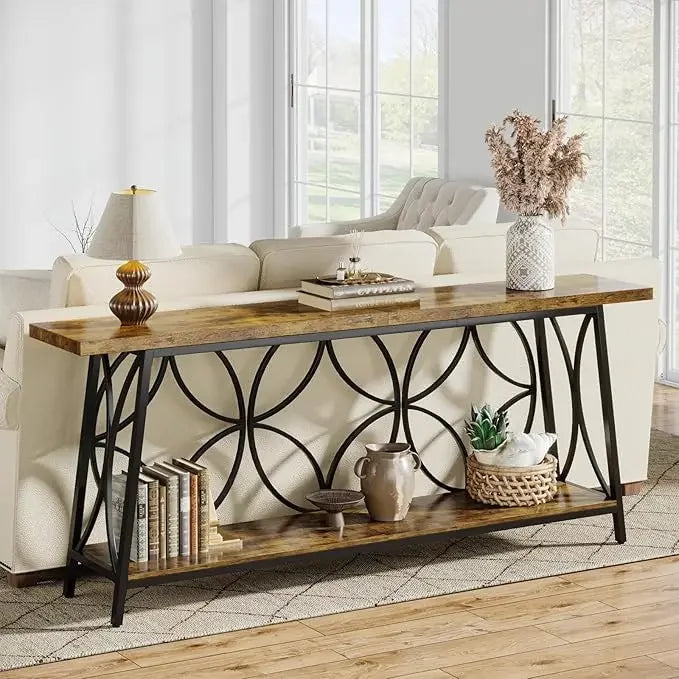 70.9-Inch Sofa Table, 2-Tier Narrow Console Table