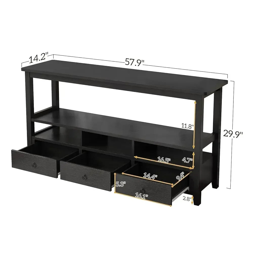 Minimalist Modern Console Table With 3 Drawers And Shelves