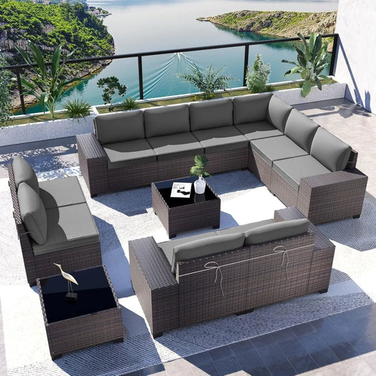 12PCS Patio Furniture Set PE Wicker Rattan Sectional Sofa