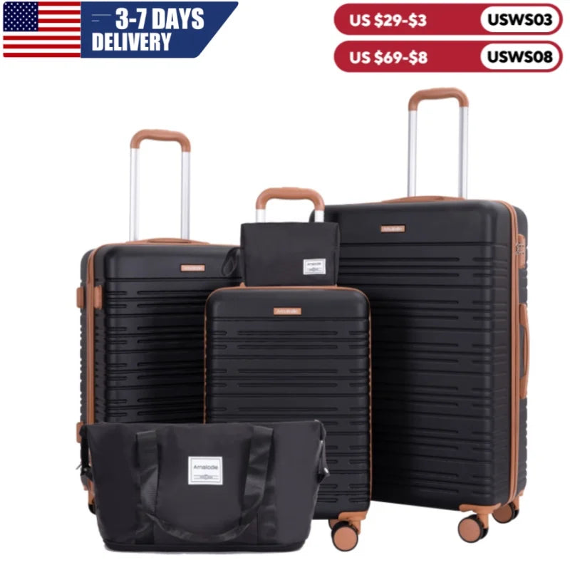 Luggage sets 5 Pieces, Hardshell Suitcase set with Double Spinner Wheel