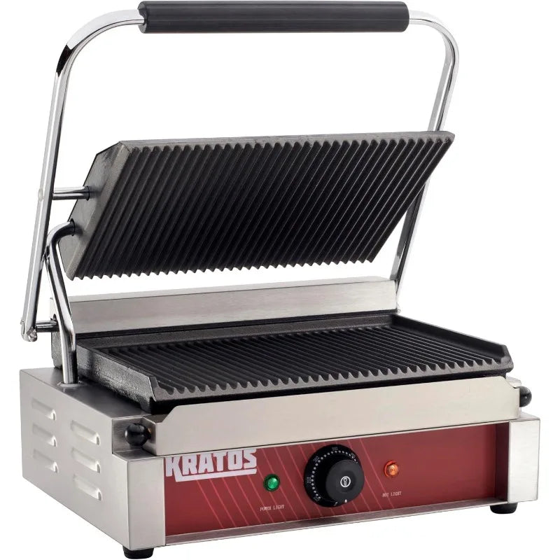 Commercial Electric Panini Sandwich Grill with Grooved Plates