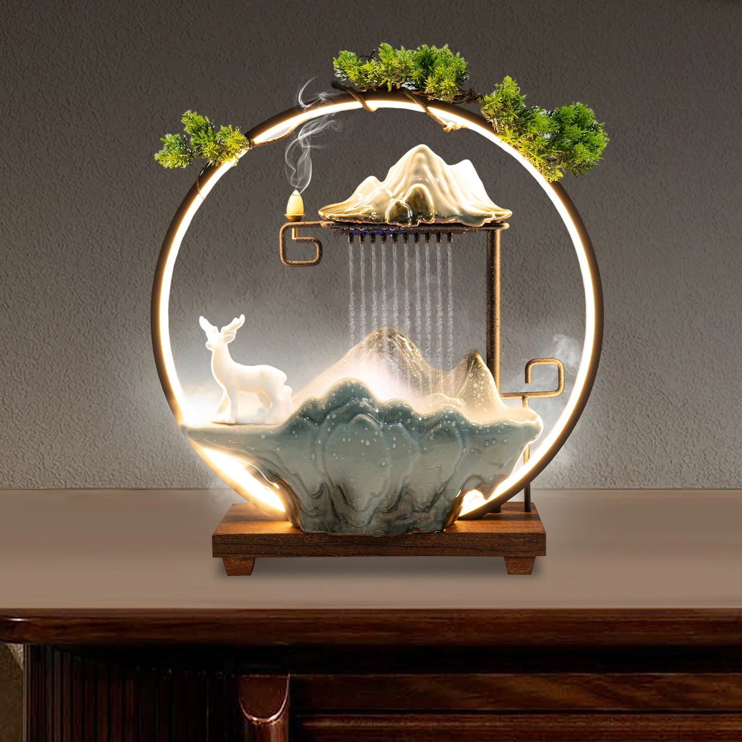 Tabletop Fountain with LED Lights Indoor Rockery Waterfall