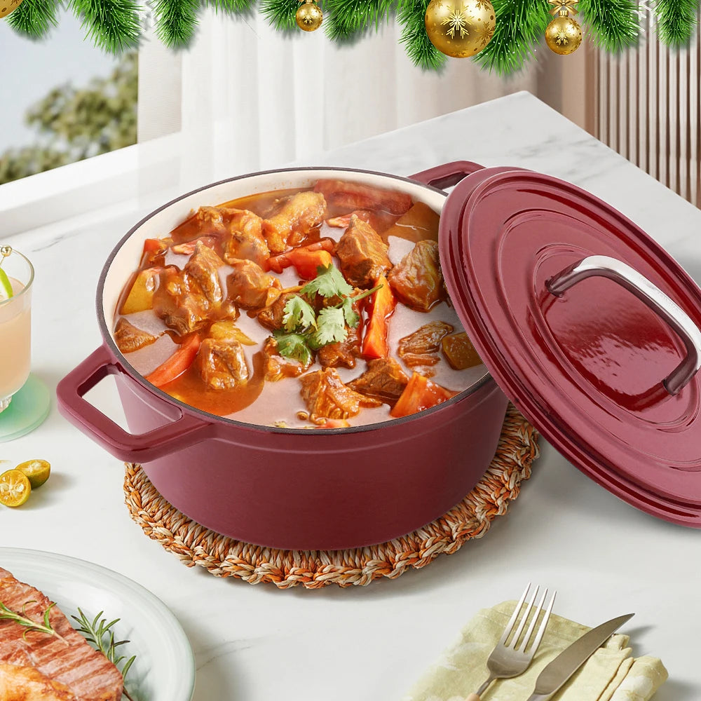 Cast Iron Casserole Pot, Enamel Roasting Dish with Lid Oven Safe