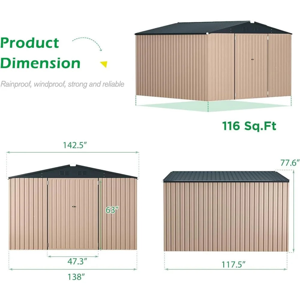 10' x 12' Sheds Outdoor Storage Sheds Large Metal Garden Shed