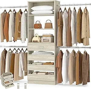 4-9 Ft Closet Organizer with 4 Wooden Drawers,