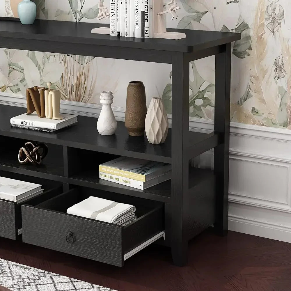 Minimalist Modern Console Table With 3 Drawers And Shelves
