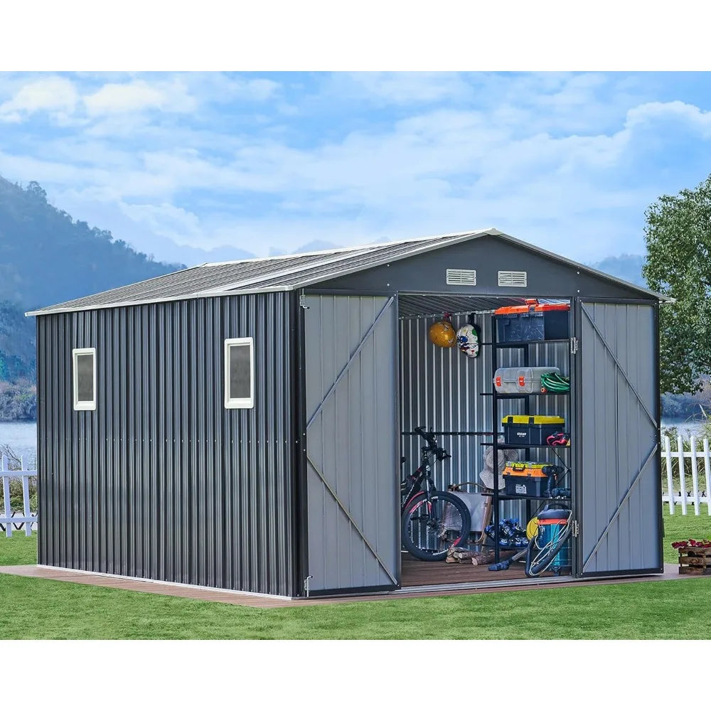 10x12x7.5 FT Outdoor Storage Shed, Metal shed with 2 Clear Panels