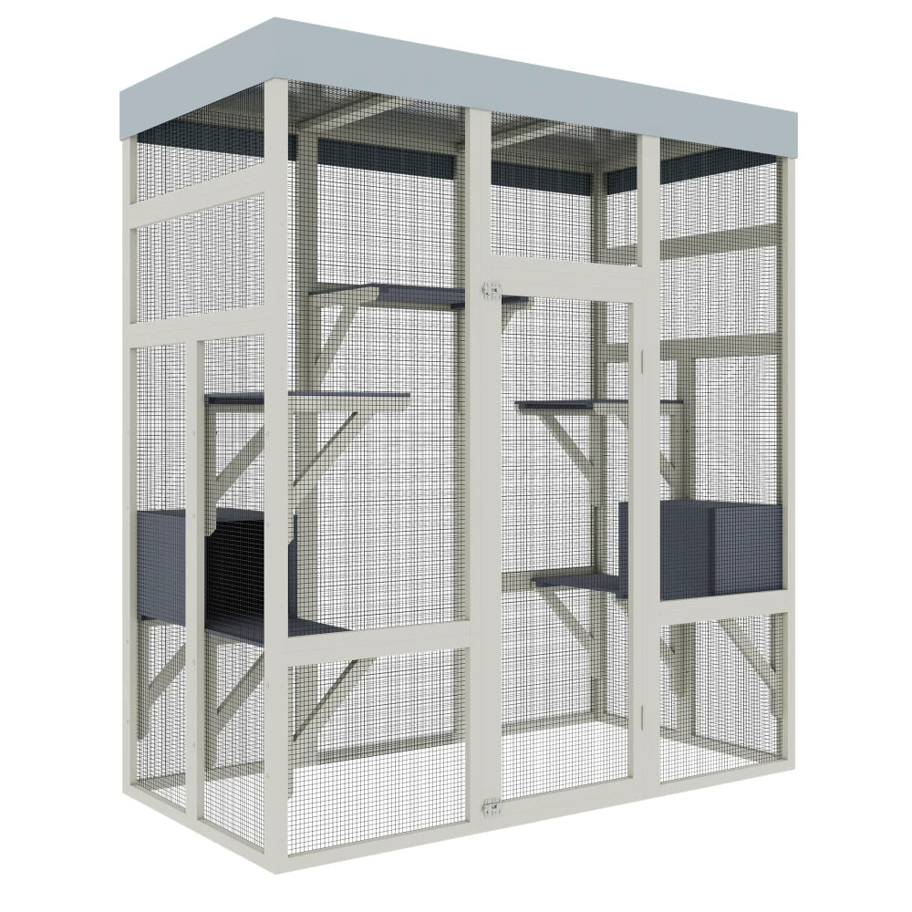62.6" Gray Wooden Catio Outdoor Pet Enclosure with Waterproof Top