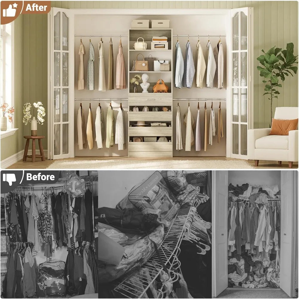 4-9 Ft Closet Organizer with 4 Wooden Drawers,