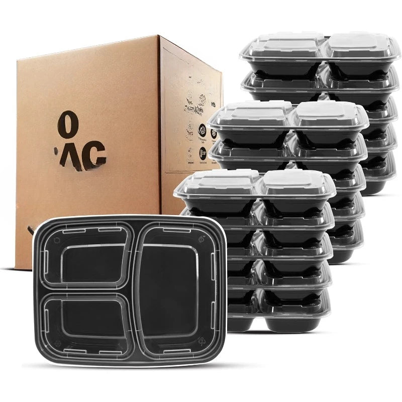 50 - 3 Compartment Food Storage Containers with Lids