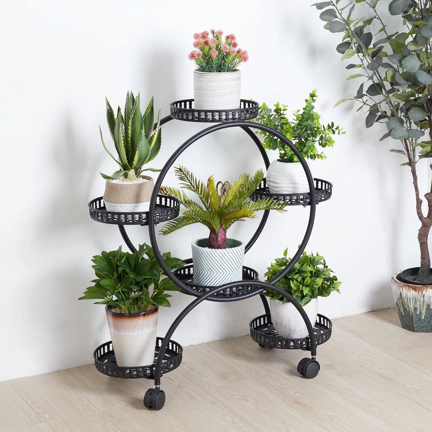 4 Layer 6 Pots Plant Stand Shelf 4-Wheel Free Moving