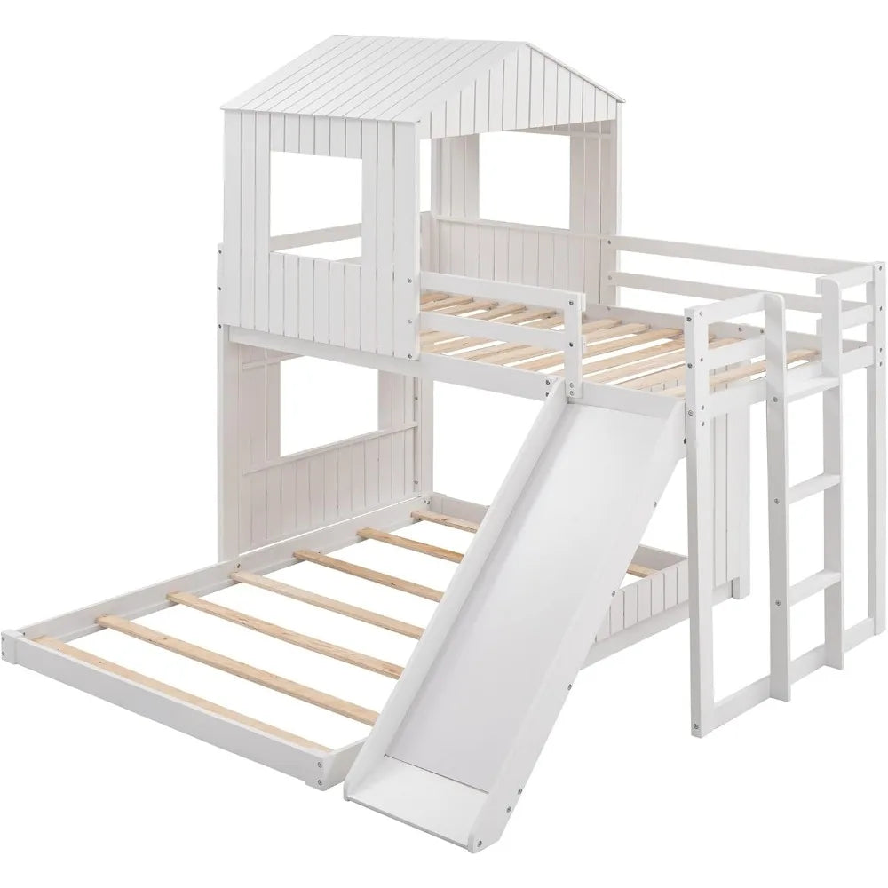 Wooden Twin Over Full Bunk Beds with Slide